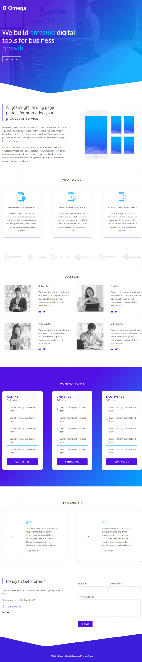 Omega One Page Website for Start-Ups, Small Businesses, and Consultants