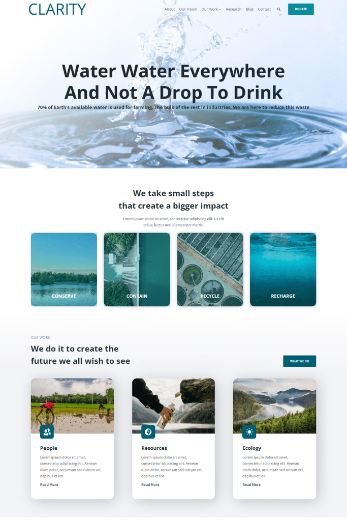 Premium Charity Website for Water Conservation Charities and Organisations