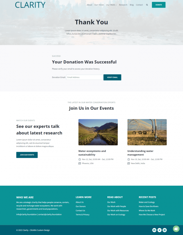 website charity working in water conservation, water ecosystems