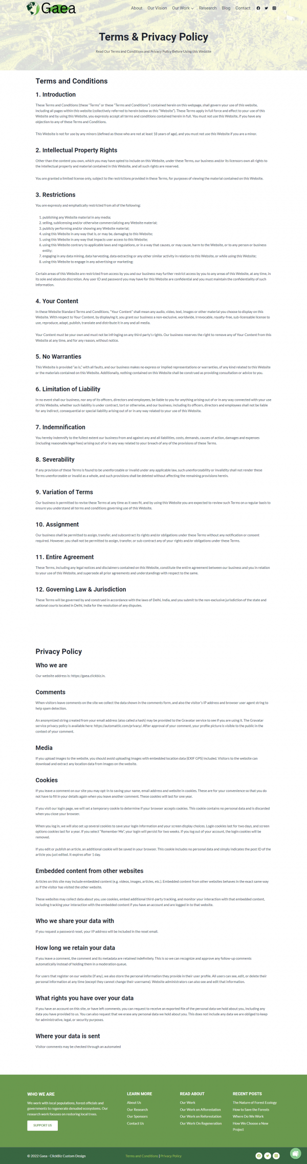 Climate Change Website Template Terms and Conditions